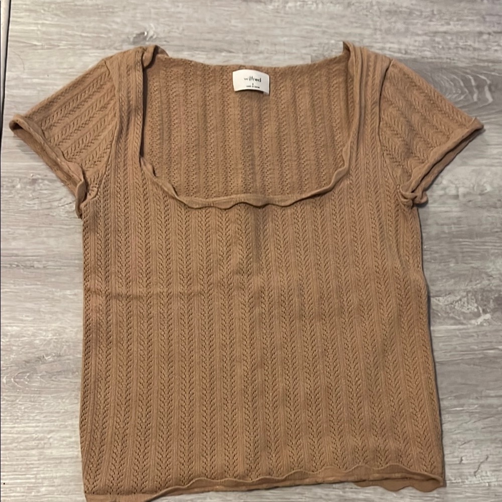 Aritzia Tan Ribbed Fitted T-Shirt